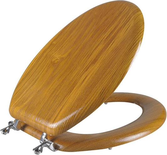 Angel Shield Durable Wood Veneer Natural Toilet Seat Metal Hinged Easy Clean Anti-scratch American Standard(Elongated,Oak)