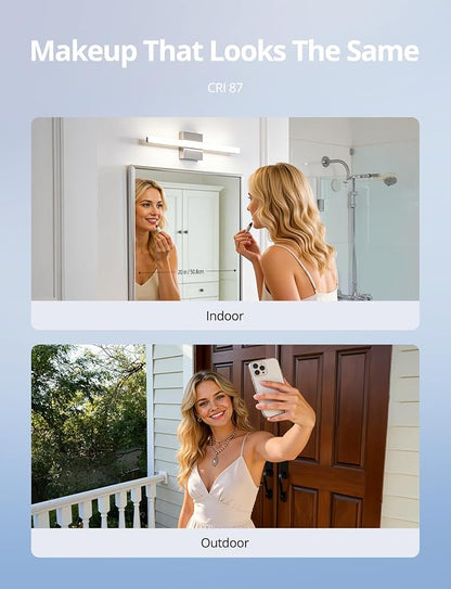 Combuh Modern Bathroom Light Fixtures Over Mirror, Vanity Lamp Bar Chrome | Small 16 Inch, Soft Shadow Free, Linear Design, Wall Mounted, Lampara para Baño sobre Espejo, 5 Colors Adjustable, 2 Pack