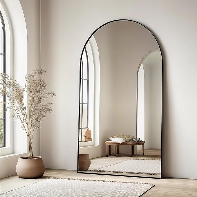 Dewfig Arched Full Length Mirror, 76"x34" Large Floor Mirror, Black | Aluminum Alloy Frame Full Body Mirror, HD Shatterproof Tempered Glass, Lean/Stand/Wall for Living Room,Bedroom, Dressing Room