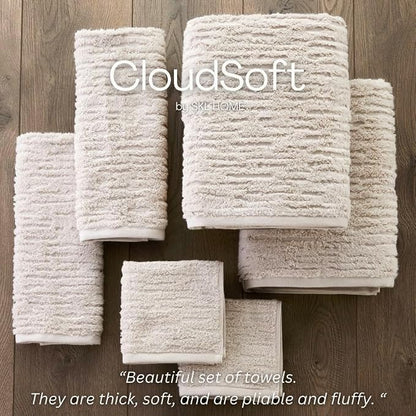 SKL Home CloudSoft Bath Towel Set, 6-Piece, 100% Cotton Luxury, Oatmeal | 2 Bath towels, 2 hand towels, 2 washcloths. Premium spa-level quality. 600/520 GSM weight. Ultra plush & absorbent.