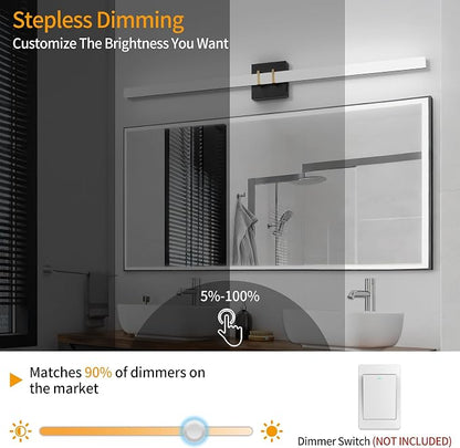 Modern Black and Brass Vanity Light Bar 40 Inch, 30W 5CCT Dimmable Bathroom Light Fixtures LED Wall Lighting Fixture