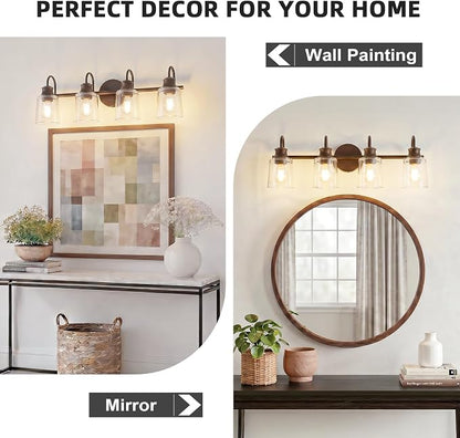 4 Lights Bathroom Light Fixture Oil Rubbed Bronze Vanity Lights | ETL Certificate, Easy to Install,Wall Mount Up or Down,Thickened Glass Lampshade,E26 Socket,Hardwired