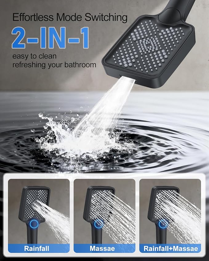 Woindo 4 Function Shower Faucet Set 12" Rain Shower Head/6'' Side Shower Head and 3 Setting Handheld Ceiling Mount Push Button Diverter Complete Rainfall Round Shower System Included Valve Trim Kit