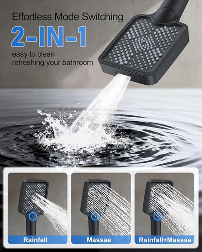 Woindo 4 Function Shower Faucet Set 12" Rain Shower Head/6'' Side Shower Head and 3 Setting Handheld Ceiling Mount Push Button Diverter Complete Rainfall Round Shower System Included Valve Trim Kit