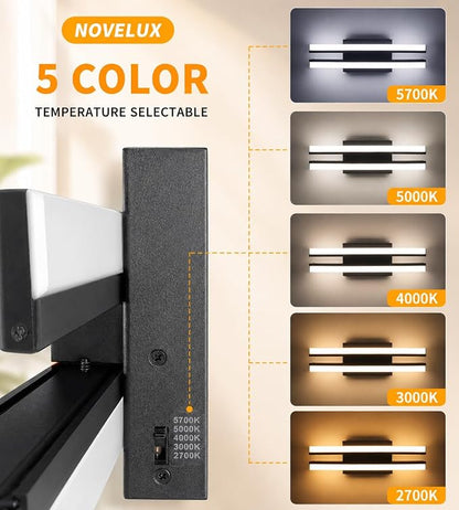 Bathroom Light Fixture Over Mirror Retractable Vanity Light Bar | 5CCT 24 Inch Modern LED Dimmable Black Bathroom Lamp IP44 25W 2200LM - Wall Light Fixture ETL Certified (2 Pack)