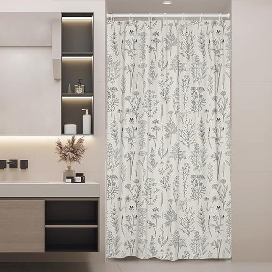 Coxila Vintage Floral Shower Curtain Stall Small Spring Farmhouse Beige Cream Neutral Rustic Flower Retro Country Half Narrow Single Walk in Stand up Bathroom 36x72 Inch Polyester Fabric 7 Pack Hooks