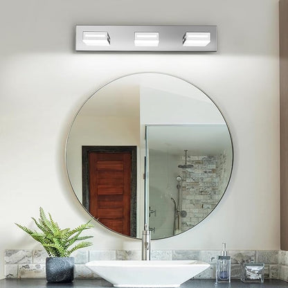 LED Modern Bathroom Light Fixtures, 3-Light 24-Inch Chrome Vanity Lights for Bathroom Lighting Fixtures Over Mirror, 350° Rotatable Acrylic, 6000K Cool White Wall Lamp