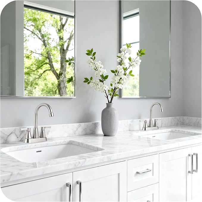 Brushed Nickel Bathroom Faucet 3 Hole, 4 Inch 2-Handle Centerset Bathroom Sink Faucet, Faucet for Bathroom Sink 360° Swivel Bathroom Faucets RV Lavatory Vanity Faucet with Pop-up Drain