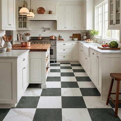 Peel and Stick Floor Tiles | Light Green Marble 30 Sq.Ft | Stone Texture / Anti-Slip /Surface Coated / Recycle Material / Waterproof / Indoor Area /Diy Installation