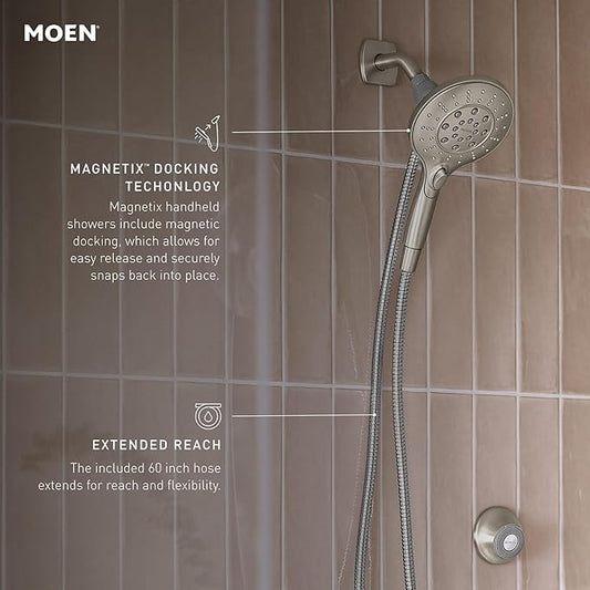 Moen Engage Spot Resist Brushed Nickel Six-Function 5.5-Inch Removable Handheld Showerhead with Magnetic Docking System, 26112SRN