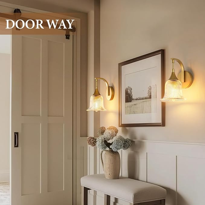 1-Light Gold Wall Sconce, Modern Brass Bathroom Sconces | with Textured Glass Shade, Vintage Wall Lamp for Dining Living Room Bedroom Bathroom Hallway Mirror, E26