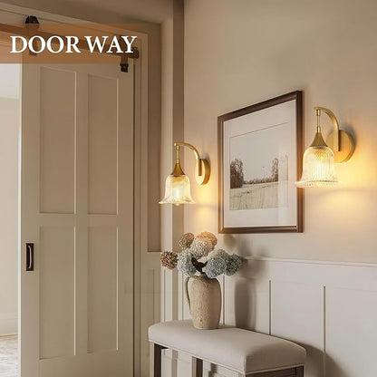 1-Light Gold Wall Sconce, Modern Brass Bathroom Sconces | with Textured Glass Shade, Vintage Wall Lamp for Dining Living Room Bedroom Bathroom Hallway Mirror, E26