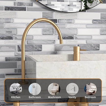WOWSTAR 10-Sheet Peel and Stick Backsplash Tile for Kitchen Wall, Back Splash Stick On Tiles for Kitchen (12"x 12", Gray) | Peel and stick backsplash, self-adhesive wall tile, Gray, waterproof, kitchen bathroom wall, 10-sheet