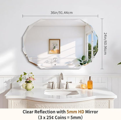 GLASHOM Frameless Oval Bathroom Mirror, 24x36 inch Beveled Wall Mirror | Modern Vanity Decor Mirror for Bathroom, Living Room, Entryway, Bathroom Mirrors for Over Sink Horizontal or Vertical
