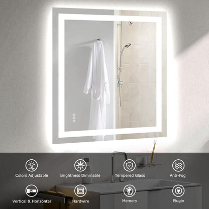 Hivone 32"X36" LED Bathroom Mirror with Lights, Anti-Fog, Dimmable, Backlit + Front Lit, Smart Bathroom Vanity Mirror, Memory Function, Shatterproof, Tempered Glass (Horizontal/Vertical)