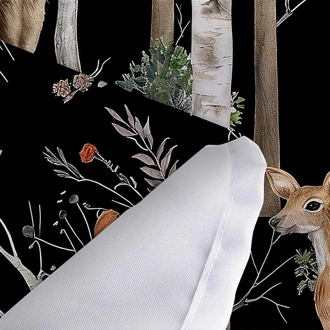 JAWO Rustic Forest Shower Curtain for Bathroom, Country Hunting Bear Deer Wild Animals Farmhouse Lodge Curtain, Cabin Nature Bathroom Set with Hooks, 70X70 Inch, Black