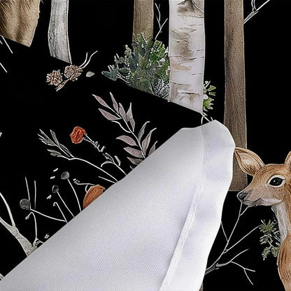 JAWO Rustic Forest Shower Curtain for Bathroom, Country Hunting Bear Deer Wild Animals Farmhouse Lodge Curtain, Cabin Nature Bathroom Set with Hooks, 70X70 Inch, Black