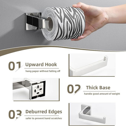 Suyar Polished Chrome Bathroom Hardware Set, Bathroom Accessories 4 Pieces | Include Robe Hook, Toilet Paper Holder, Hand Towel Holder, Towel Bar, SUS304 Stainless Steel, Wall Mounted