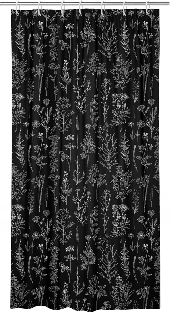 Coxila Vintage Floral Shower Curtain 36x72 Inch Stall Half Mini Size Stand up Standing Black Flower Retro Rustic Farmhouse Plant Country Boho Cute Wildflower Bathroom Polyester Fabric 7 Pack Hooks