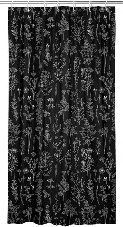 Coxila Vintage Floral Shower Curtain 36x72 Inch Stall Half Mini Size Stand up Standing Black Flower Retro Rustic Farmhouse Plant Country Boho Cute Wildflower Bathroom Polyester Fabric 7 Pack Hooks