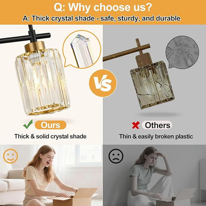 Modern Crystal Bathroom Vanity Light, 4-Light Black and Gold Bathroom Light Fixtures, Clear K9 Crystal Shades, Adjustable Up/Down Mount, E26 Base Wall Sconce (Bulbs Not Included)
