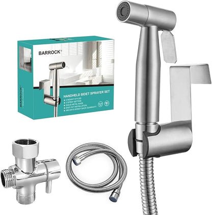 BARROCK Bidet Sprayer for Toilet, Handheld Jet Spray for Existing Toilets with Bidet Hose, Adjustable Water Pressure Muslim Shower, Stainless Steel Cloth Diaper/Feminine Wash Sprayer Brushed Nickel
