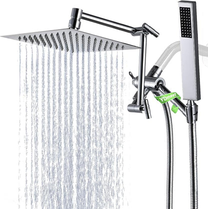 All Metal For California Rain Shower Head with Handheld Spray Combo, YDmeet 8 Inch Rainfall Shower Head, Stainless Steel Handheld, 3 Way Diverter, Adjustable Extended Arm, 71" Long Hose, Chrome