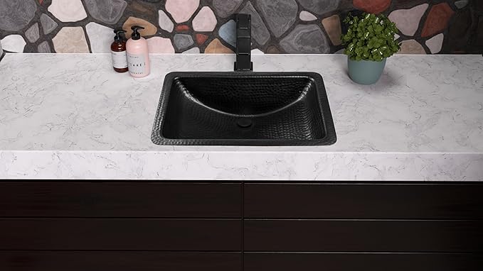 Monarch Abode Bathroom Sink – 21-Inch Venitian Dual Mount Undermount or Drop In Bathroom Sinks, Bathrooms Hand Hammered Matte Black Aluminum Vanity Sink for Countertop, Powder Room, Bath, or Restroom