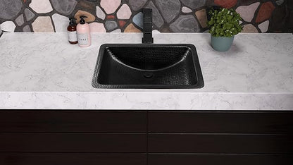 Monarch Abode Bathroom Sink – 21-Inch Venitian Dual Mount Undermount or Drop In Bathroom Sinks, Bathrooms Hand Hammered Matte Black Aluminum Vanity Sink for Countertop, Powder Room, Bath, or Restroom
