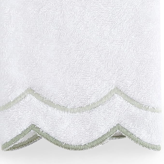 Peri Home 100% Cotton Hand Towel for Bathroom, Embroidered, Soft & Absorbent, 500 GSM, 1 Piece, 16" x 27", White with Sage Scallop | Bathroom, Embroidered, Soft & Absorbent