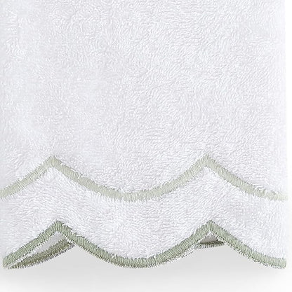Peri Home 100% Cotton Hand Towel for Bathroom, Embroidered, Soft & Absorbent, 500 GSM, 1 Piece, 16" x 27", White with Sage Scallop | Bathroom, Embroidered, Soft & Absorbent