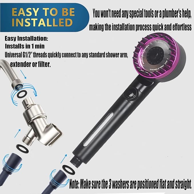High Pressure Handheld Shower Head High Pressure Shower Heads- High Flow Even with Low Water Pressure - Hand Held Showerhead Set with 59″Replacement Hose/Bracket and Cotton Filters (Black)