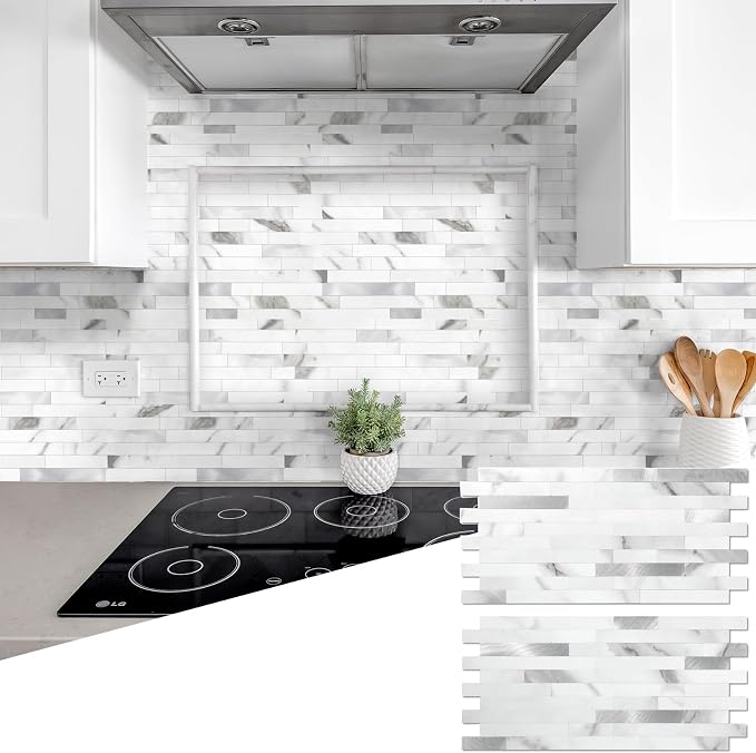Yipscazo 2026 New Upgrade Peel and Stick Smooth Matte Finish Backsplash, PVC Wall Tiles Stick on Tiles for Backsplash Kitchen, Bathroom, Fireplace (40 Sheets, Marble White)