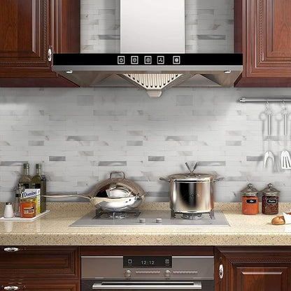 STICKGOO Peel and Stick Backsplash,PVC Wall Tiles Stick on Backsplash for Kitchen(10 Sheets, Statuario White with Metal Silver)