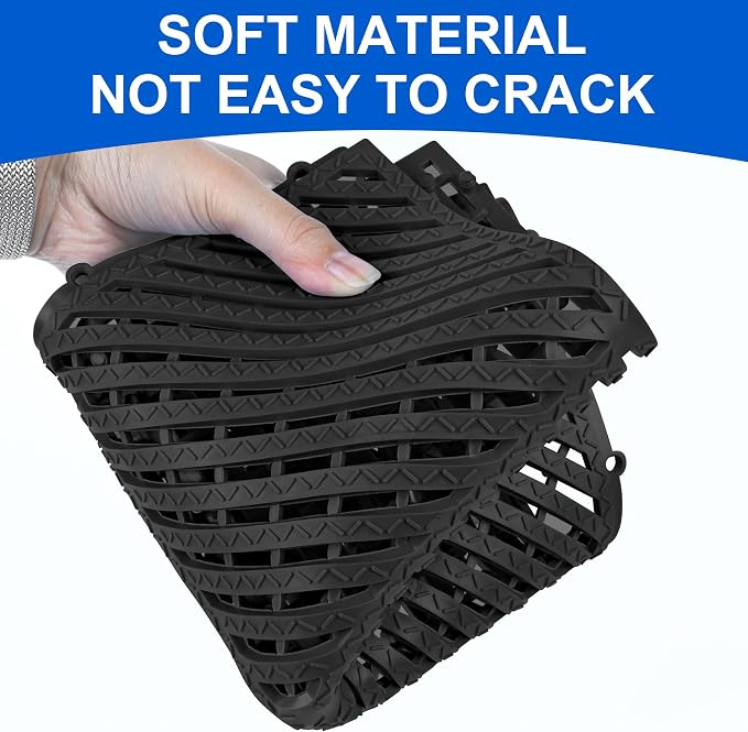 Modular Interlocking Cushion 12 Pack 11.8" x 11.8" Rubber Floor Tiles Non-Slip Splicing Drainage Mats for Deck, Pool, Shower, Patio, Balcony, Bathroom, Kitchen, Yard (Diagonal, Black)