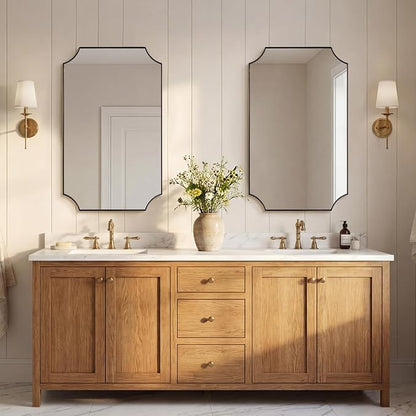 Brushed Bronze Mirror, 24"x40" Bathroom Vanity Mirror, Scalloped Rectangle Mirror with Rust-Proof Stainless Steel 1" Frame, Hangs Vertically or Horizontally