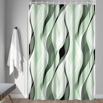 Green Shower Curtain, Modern Abstract Ombre Green Striped Shower Curtain Set for Bathroom Waterproof Polyester Shower Curtain with Hooks, 72x78 Inch