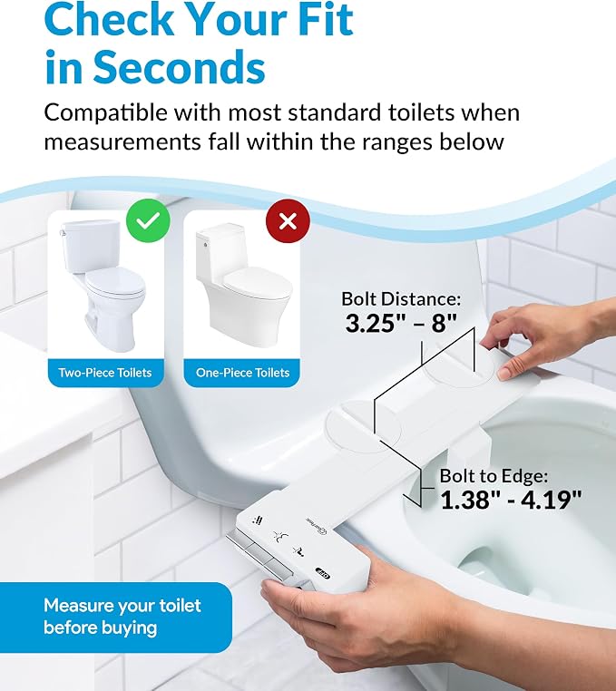 CLEAR REAR Bidet Attachment for Toilet Seat - Non-Electric with Self Cleaning Dual Nozzles, Leak Proof Connectors, Adjustable Water Spray, Rear & Feminine Wash - Hygienic Bathroom Upgrades