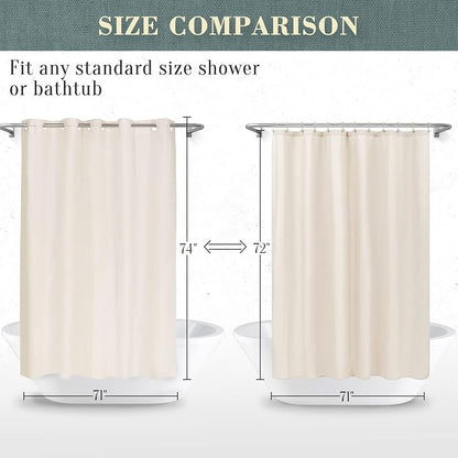 No Hook PEVA Shower Curtain or Liner, Standard Size 71 x 74, Beige | 8G Heavy Duty, Beige Bathroom Shower Curtain, No Hooks Required, Waterproof Plastic & PVC Free