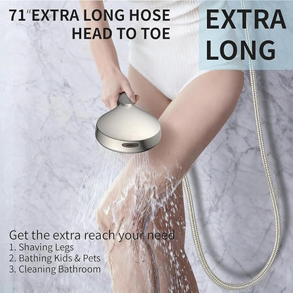 Brushed Nickel Handheld Shower Head, 9 Spray Modes High Pressure Showerhead | 71 Inch Kink-free Hose, Power Wash for Low Pressure Homes, Pet Tub Tile Cleaning