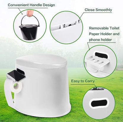 Portable toilet, adult and child toilet, 5.3 gallon mobile toilet bucket, camping and RV toilet, suitable for camping, hiking, RV, boat, bedroom