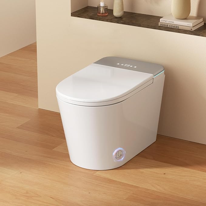 Smart Toilet with Built-in Tank, ADA Height Heated Seat, Night Light, Auto Toilet Flushing, Foot Sensor Operation, Modern Elongated One-Piece Toilet for Bathrooms