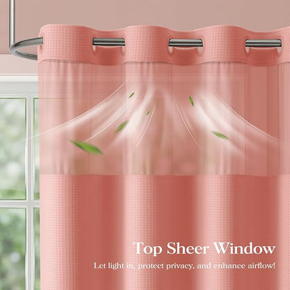 Coral Hook Free Waffle Shower Curtain & Snap-in Fabric Liner,72x99 | Less Time to install, 3 in 1 Fabric Shower Curtain and Liner Set with Magnets, Extra Long, Shower Curtains for Bathroom