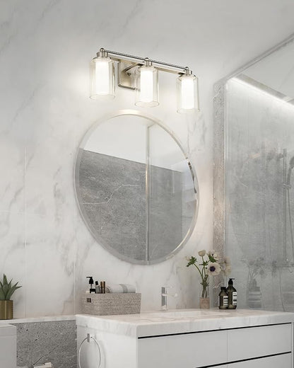 HWH Modern Bathroom Light Fixtures, Clear Glass, 5CCT, 5HLT63B-3W-LED BN | Dimmable, Brushed Nickel, 18W, Vanity Lights for Bathroom, Wall Light Fixtures, Smooth LED Brightness Adjustment, ETL Listed