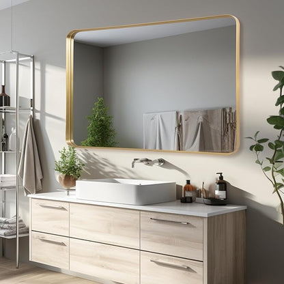 Anpark Gold Metal Deep Frame Mirror - 30" x 48" Rectangular Wall Mounted Vanity Mirror for Bathroom, Bedroom, Living Room & Entryway Decor