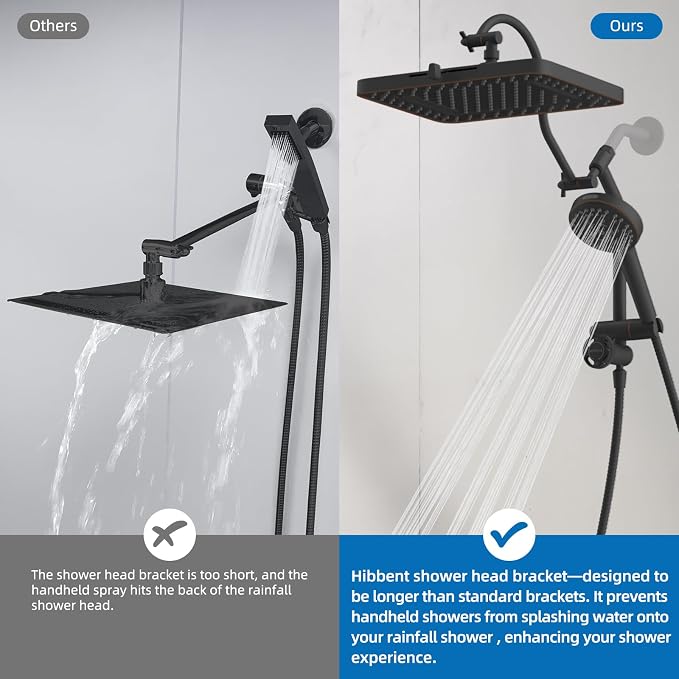 Hibbent cUPC Certified High Pressue 13'' Rainfall Shower Head with 5-Spray | Shower Heads with Handheld 10-Spray Combo, All Metal Easy Reach 4-way Diverter Arm, 71'' Hose & Holder, Oil-Rubbed Bronze