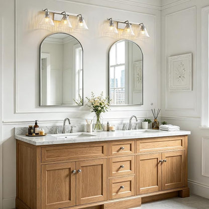 AIJIASI 3-Light Bathroom Light Fixtures Brushed Nickel Vanity Lights for Bathroom with Ribbed Glass Shade 24 Inch Bathroom Lighting Fixtures Over Mirror Wall Sconce Light for Restroom