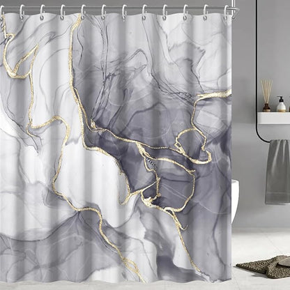 Grey Shower Curtain, Ombre Light Grey Marble Shower Curtain Set Modern Aesthetic Gray Ink Texture Waterproof Bathroom Curtain with Hooks, 72x84 Inch
