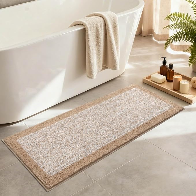 Bathroom Rugs 48x17 Non Slip Washable, Beige Bath Mat for Bathroom Floor Tub, Soft Absorbent Quick Dry Mats for Shower, Bathtub,Home Decor