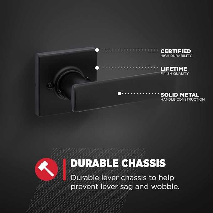 Kwikset Breton Dummy Door Handle, Single Sided Lever for Closets, French Double Doors, and Pantry, Matte Black Non-Turning Reversible Interior Push/Pull Lever, with Microban Protection